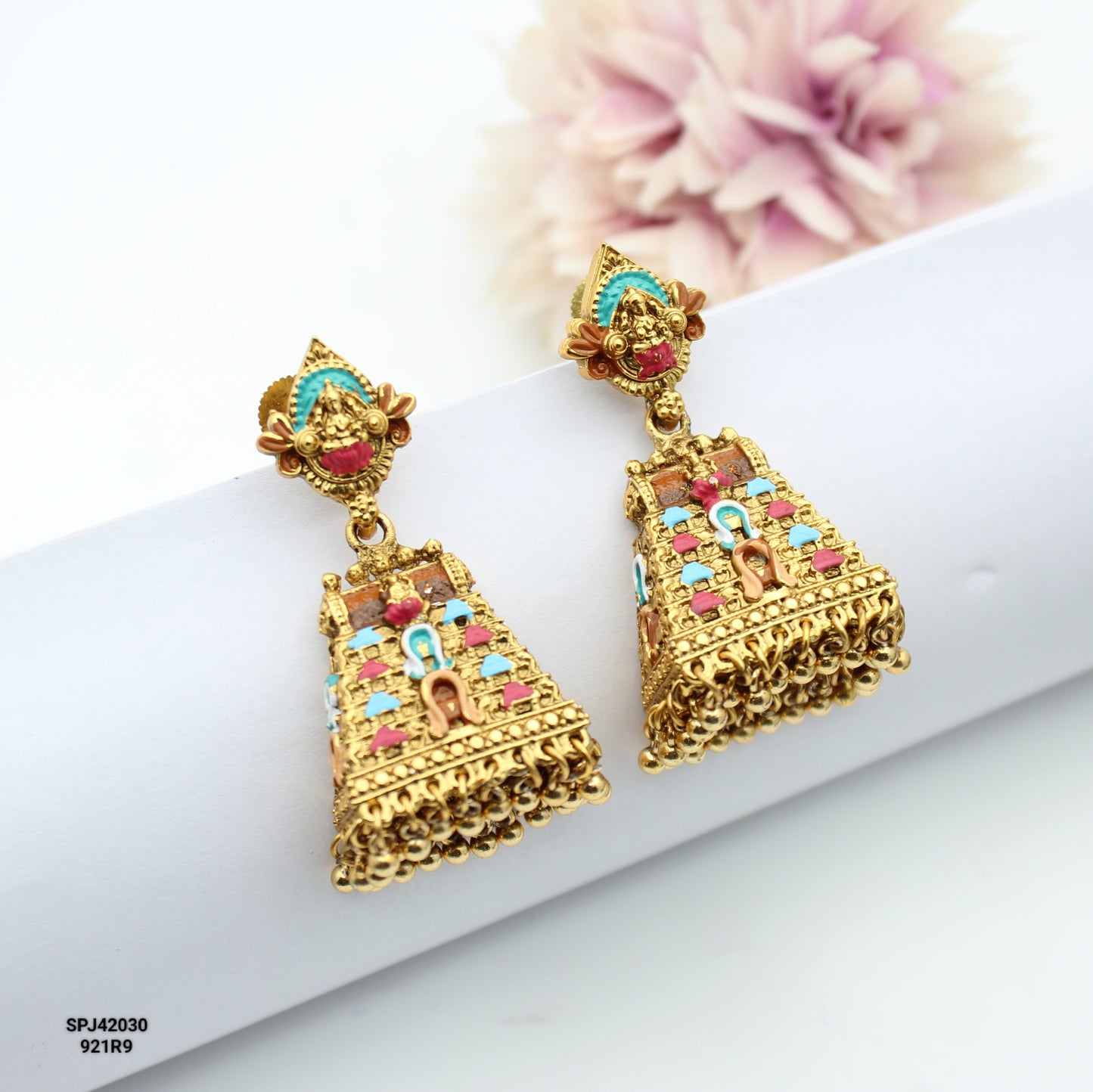 42387 Nakshi meenakari Jhumkas with golden balls