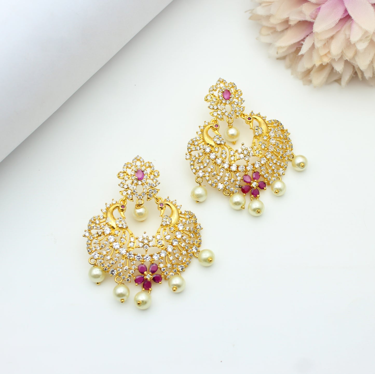 CZ Chandbali Earrings Screw Back