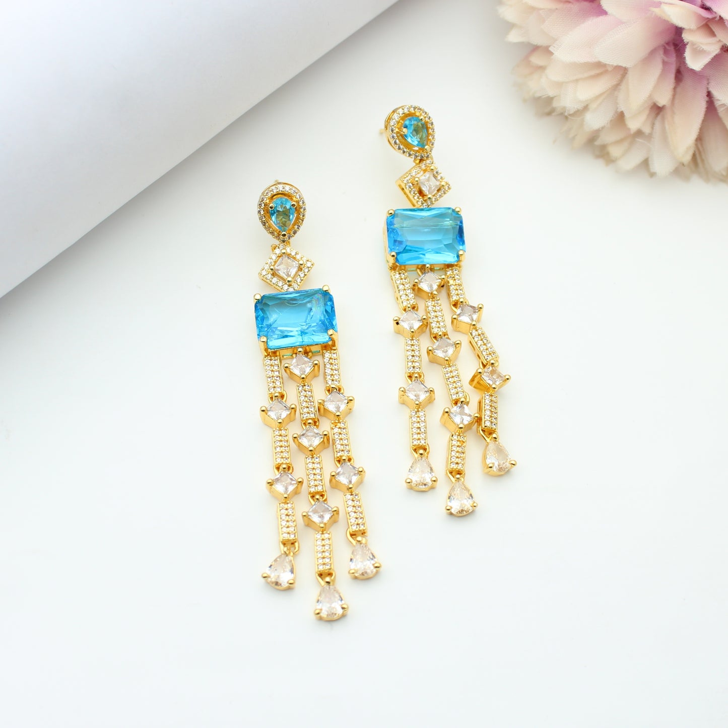 Victorian Square Stone Octopus Earrings Blue