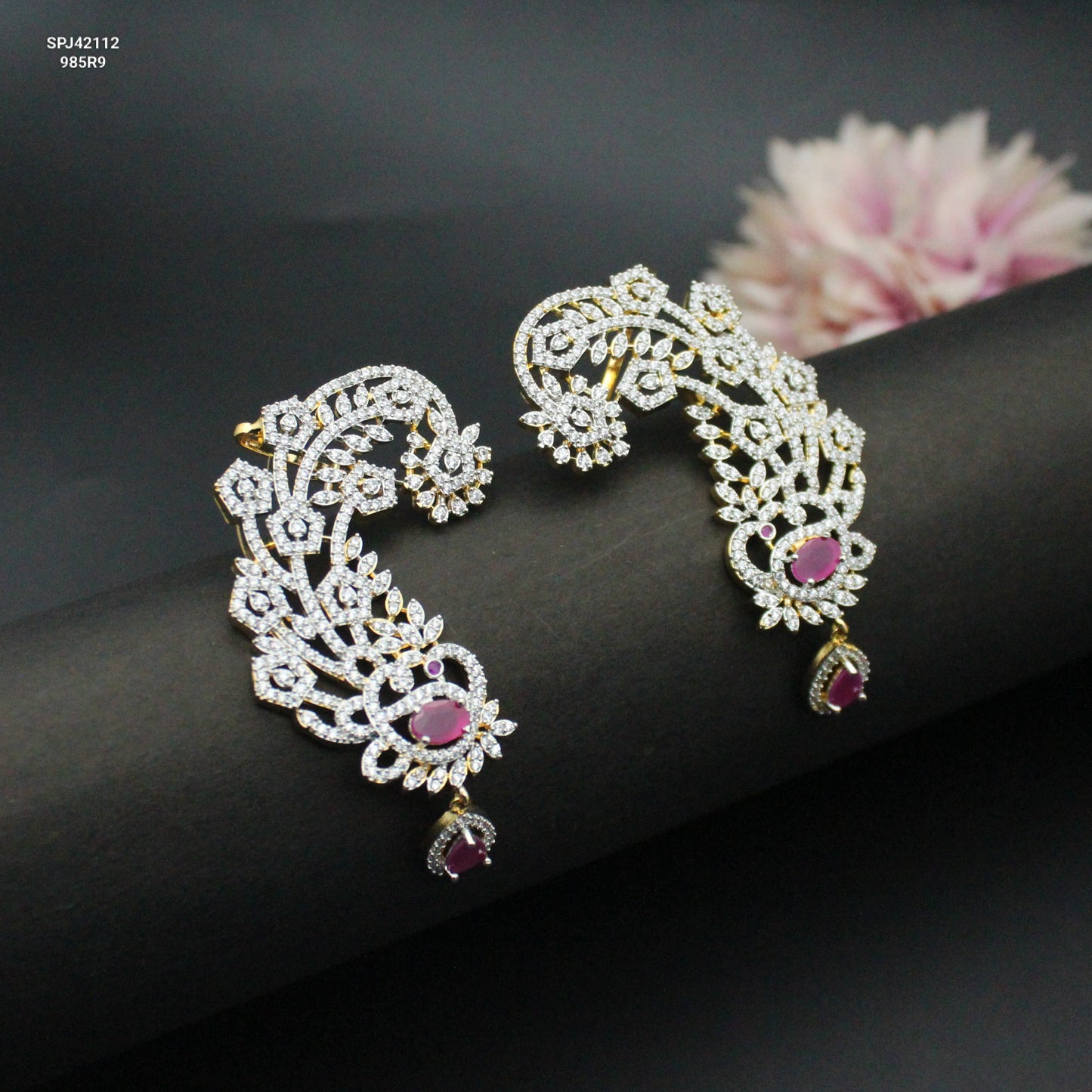 GJ Peacock Red Ear Cuffs