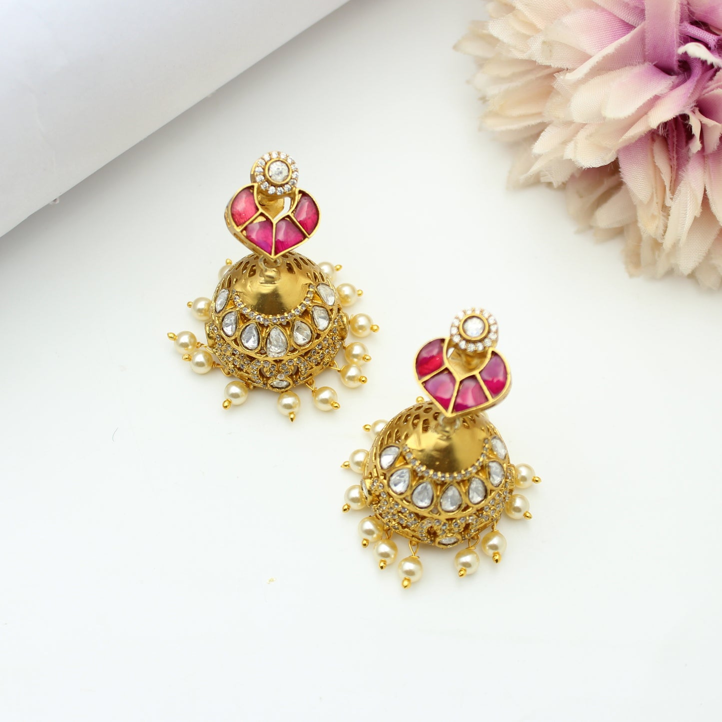 Victorian Moissanite Jhumki Red
