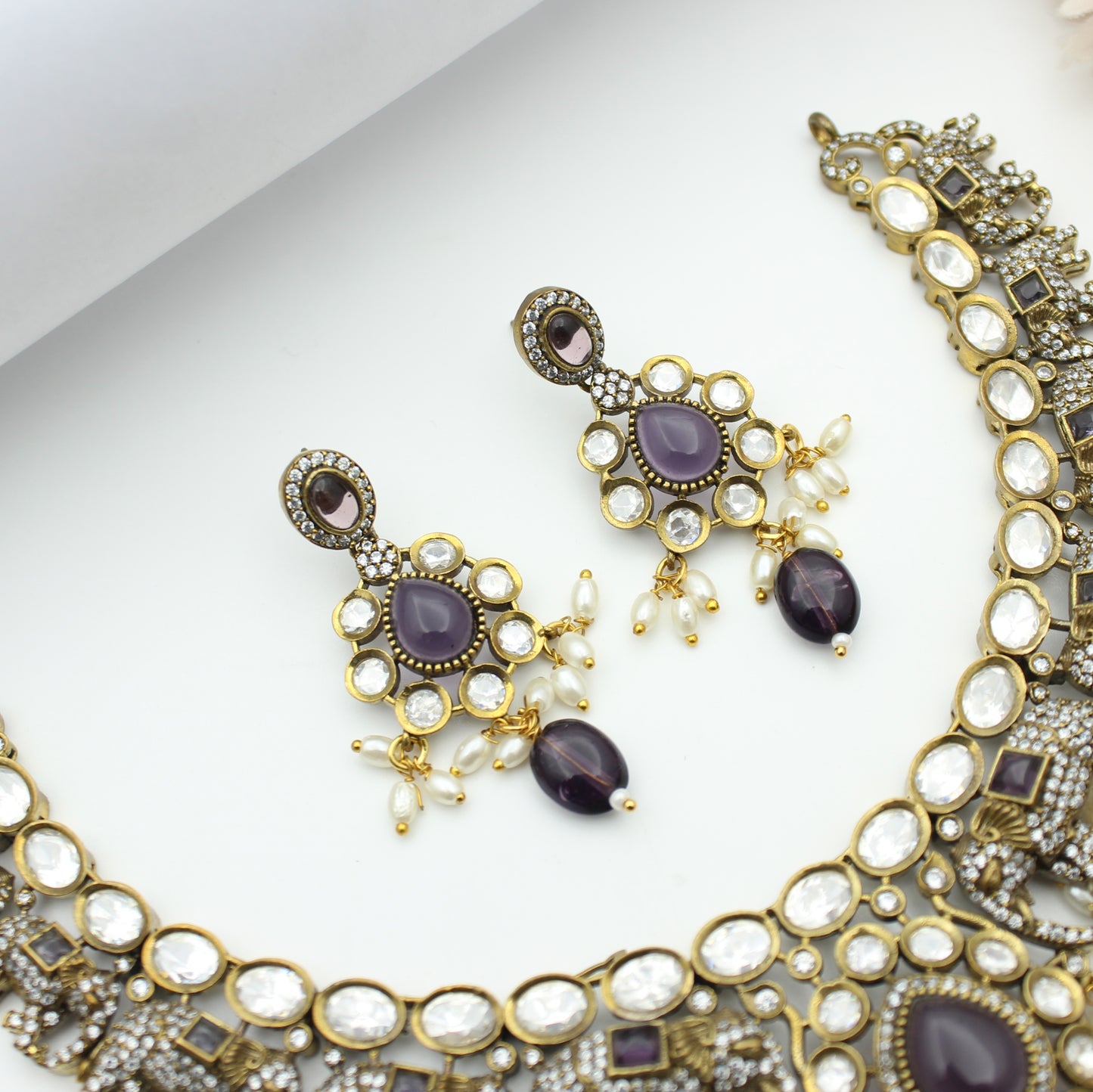 Victorian Elephant Moissanite Short Necklace Purple