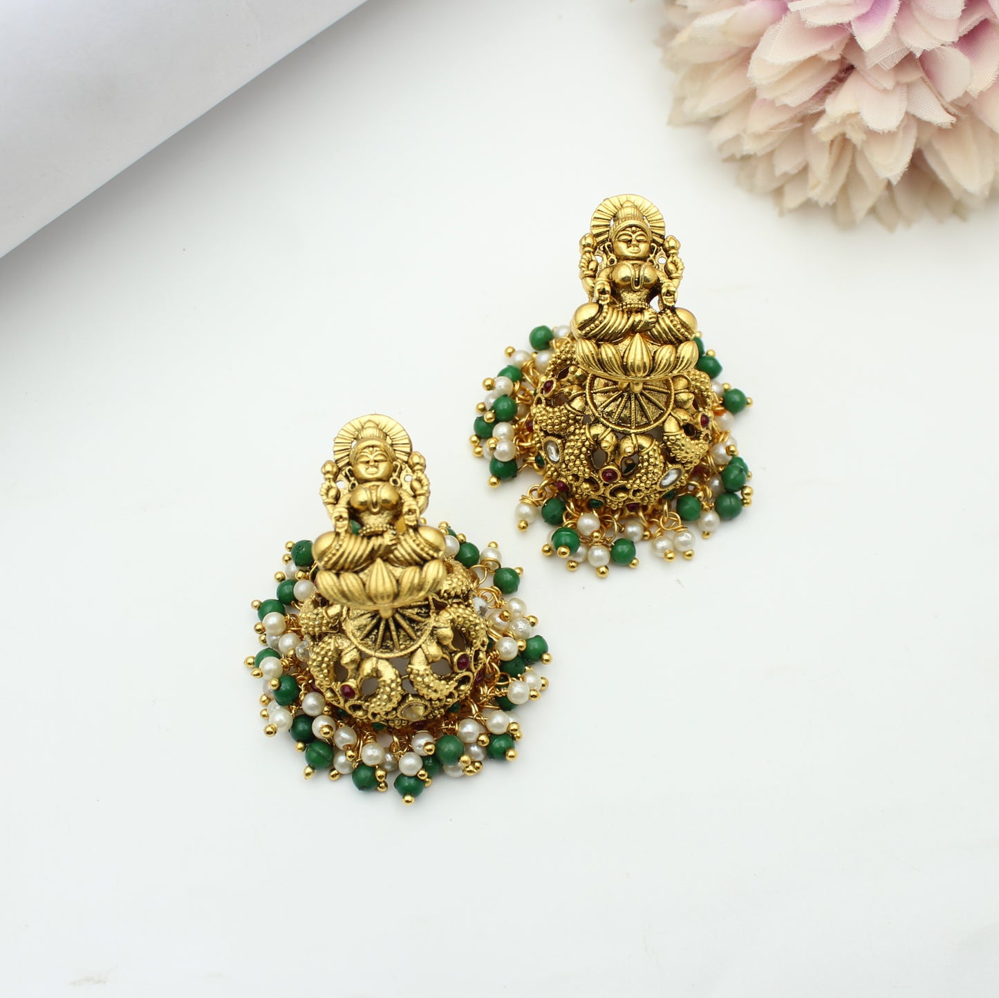 Nakshi Laxmi Peacock Short Necklace Multi With Push Back Earrings