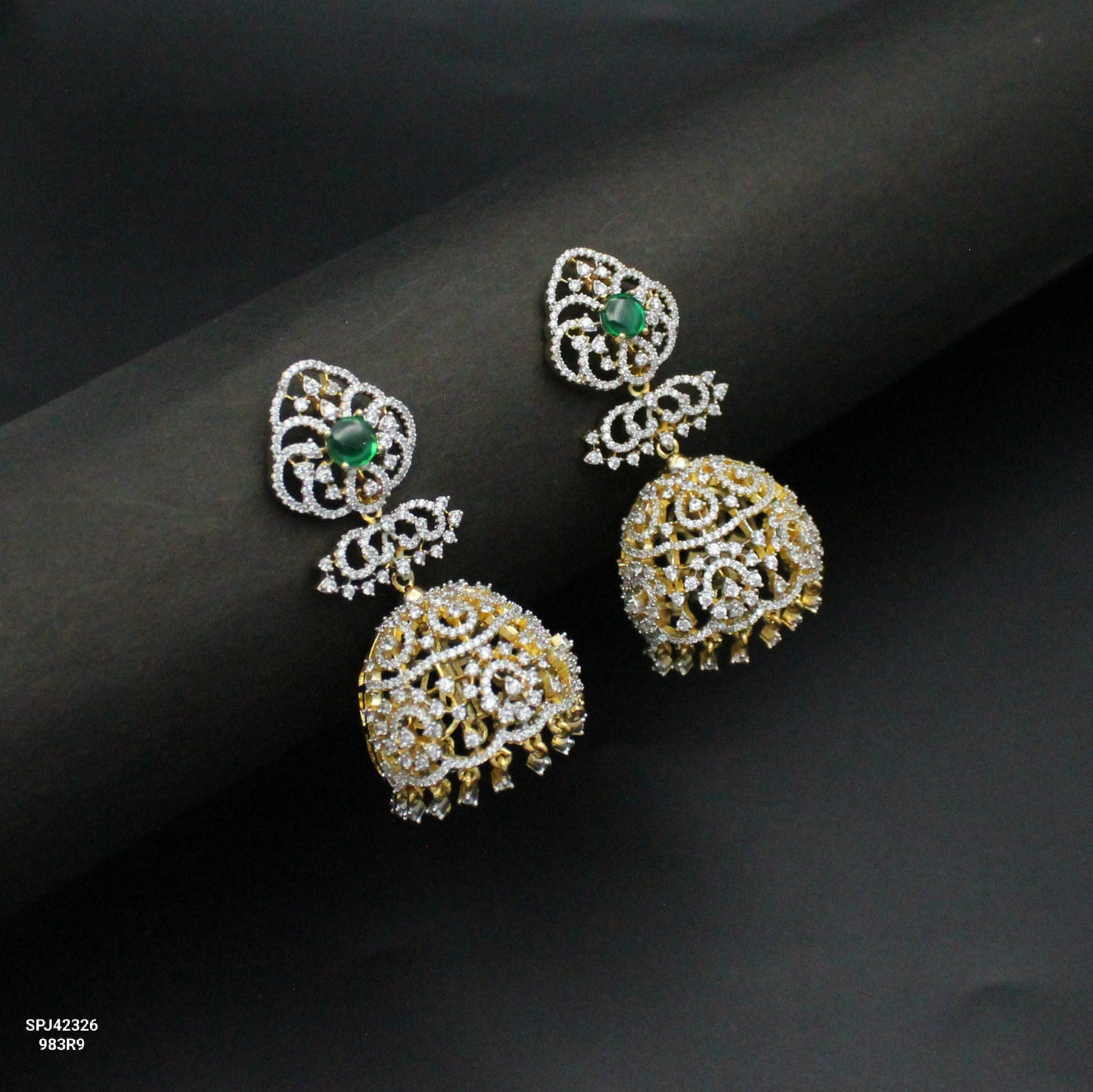Green Stone Jhumka Earrings SP-42326