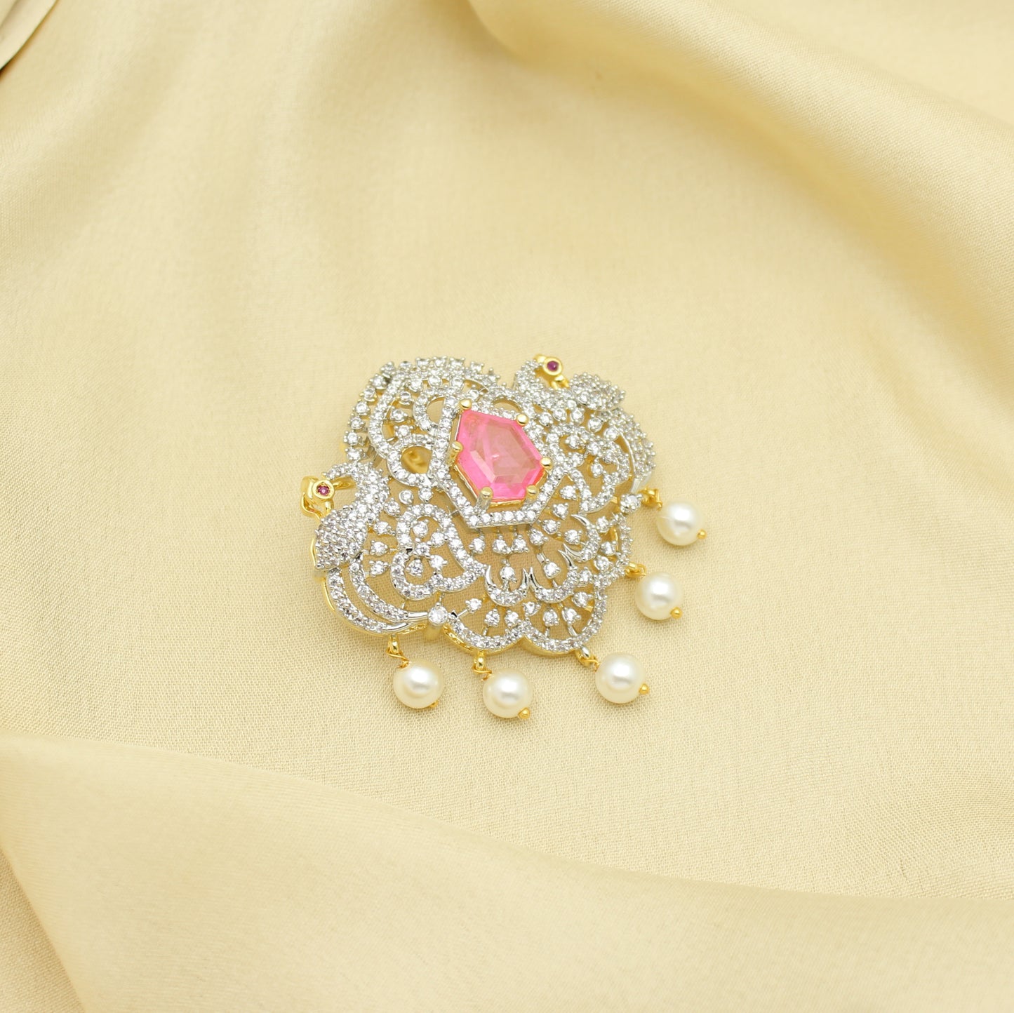 42373 Diamond Look Pendant Set Mint Pink With Screw Back Earrings