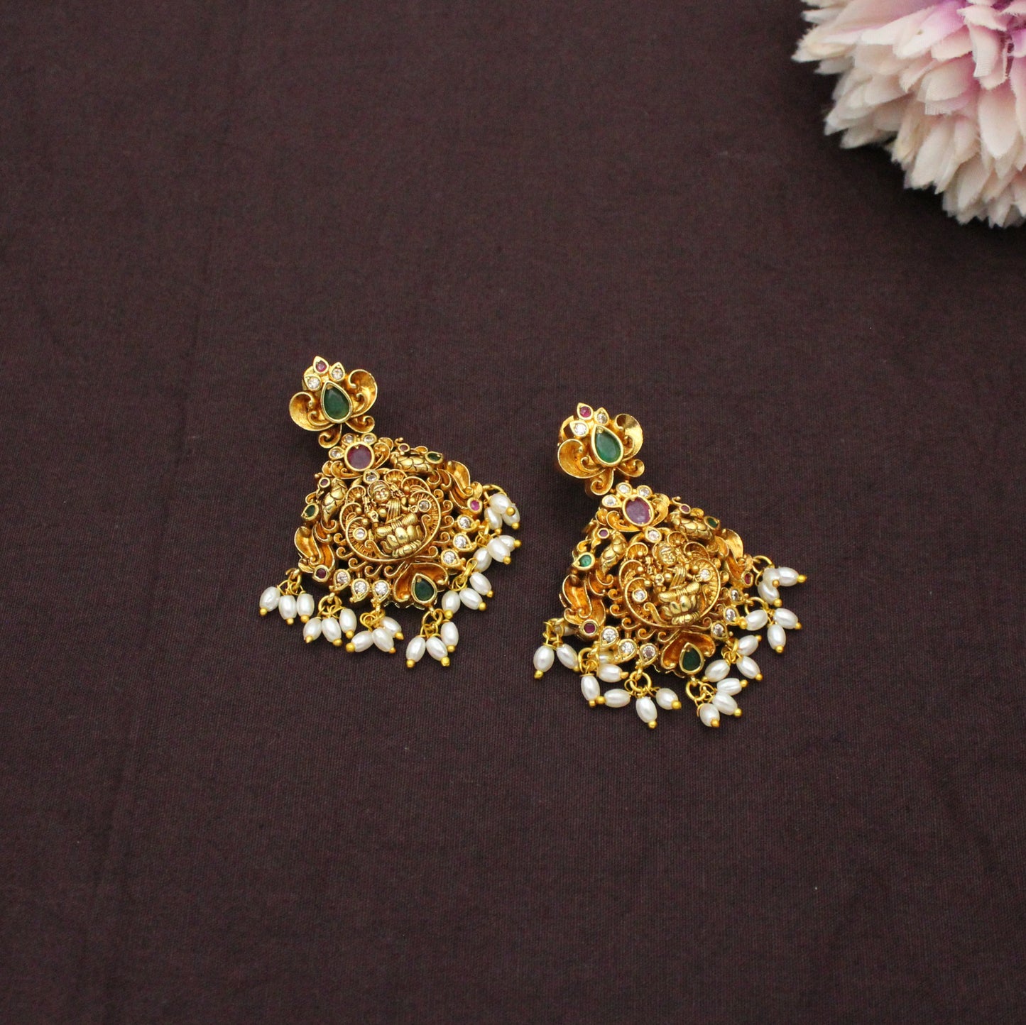 42369 Nakshi Laxmi Peacock Short Necklace With Screw Back Earrings