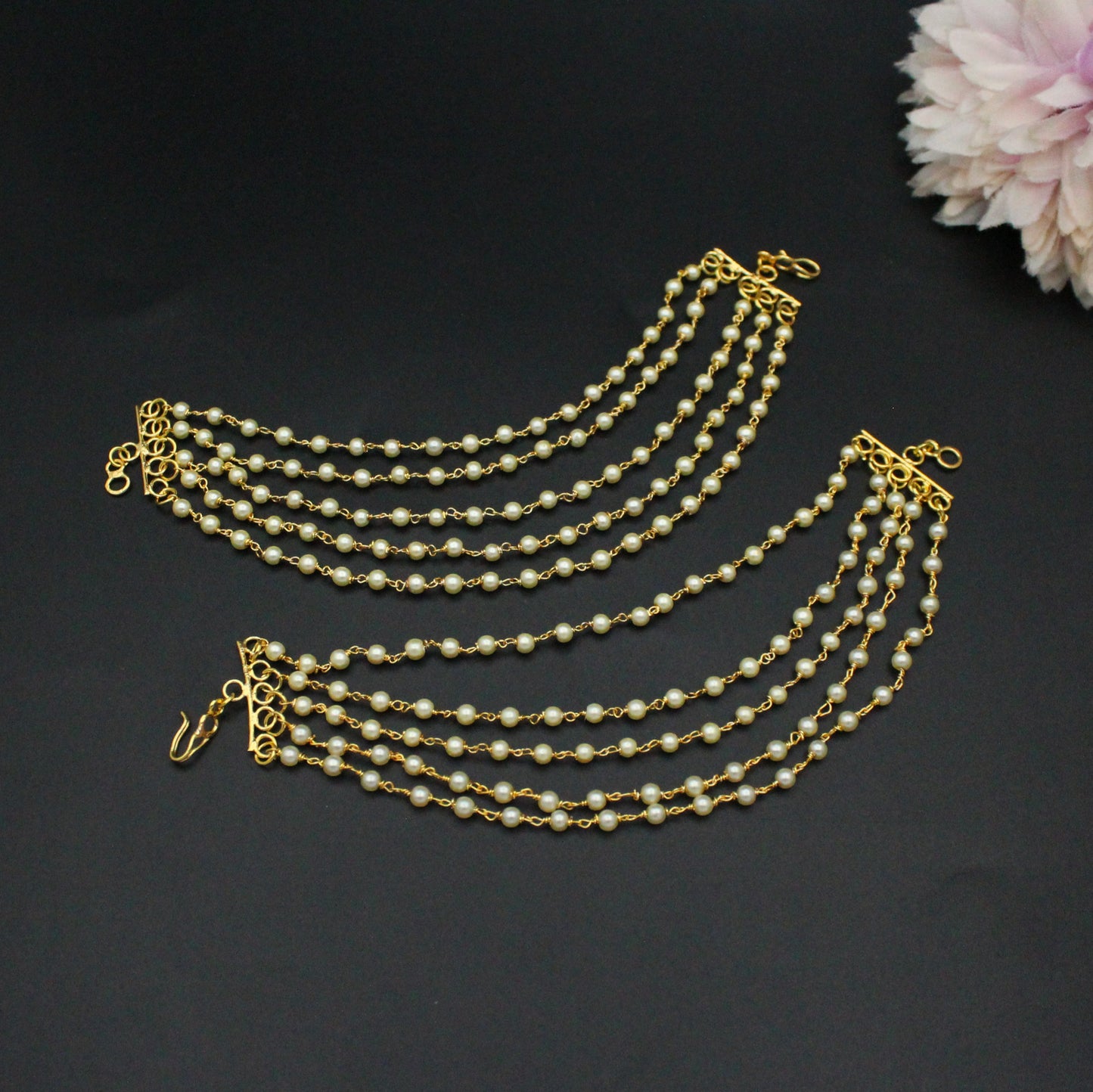 42401 5 Lines Swarovski Pearls Champaswaralu