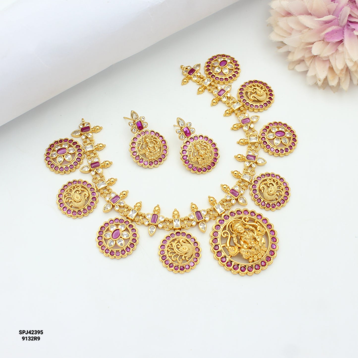 42395 Nakshi Laxmi Bottumala Short Ruby Stone With Push Back Earrings