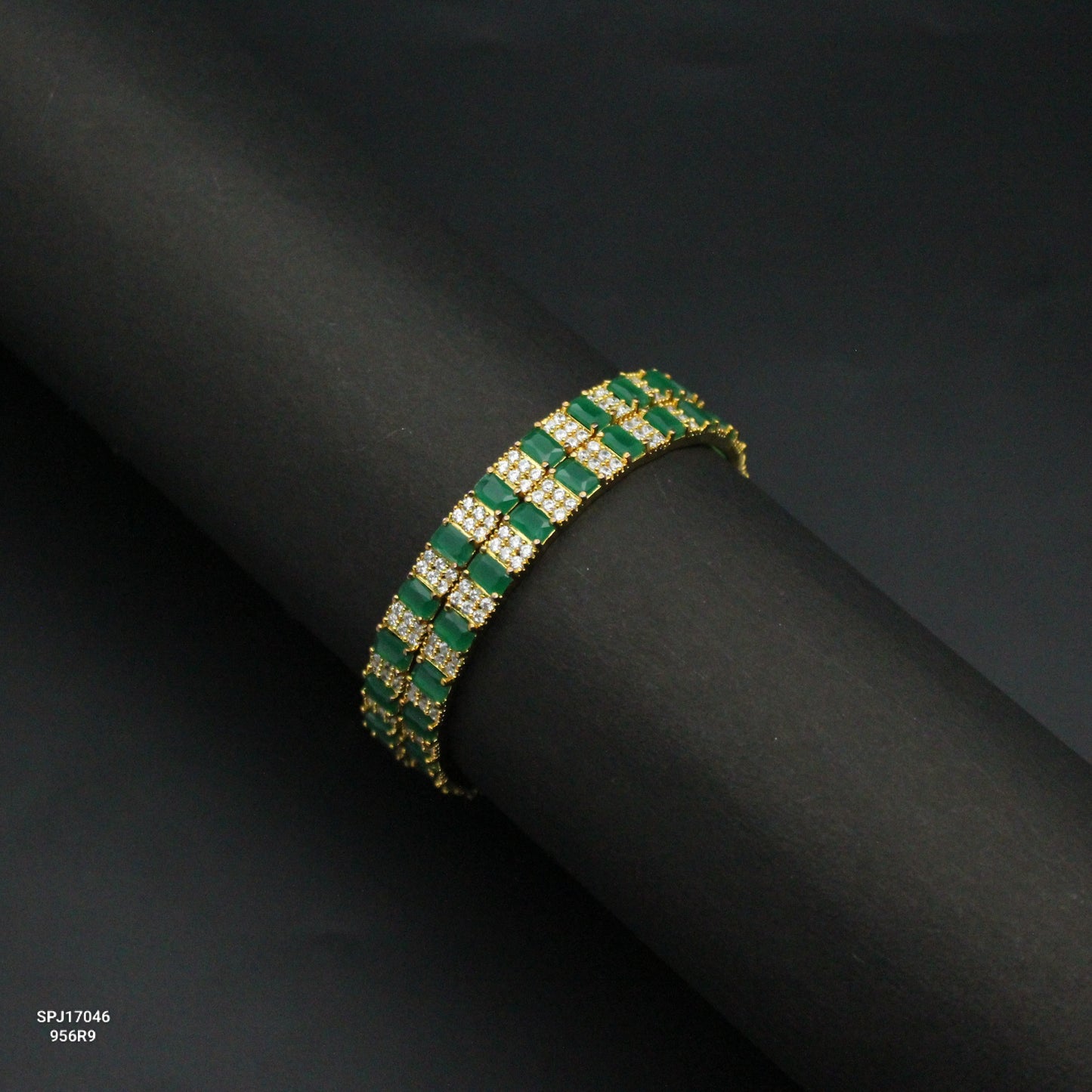 Gold Polish Green Stone Bangles SP-17046