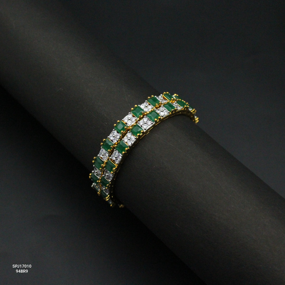 17010 Diamond Look Green Stones Bangles