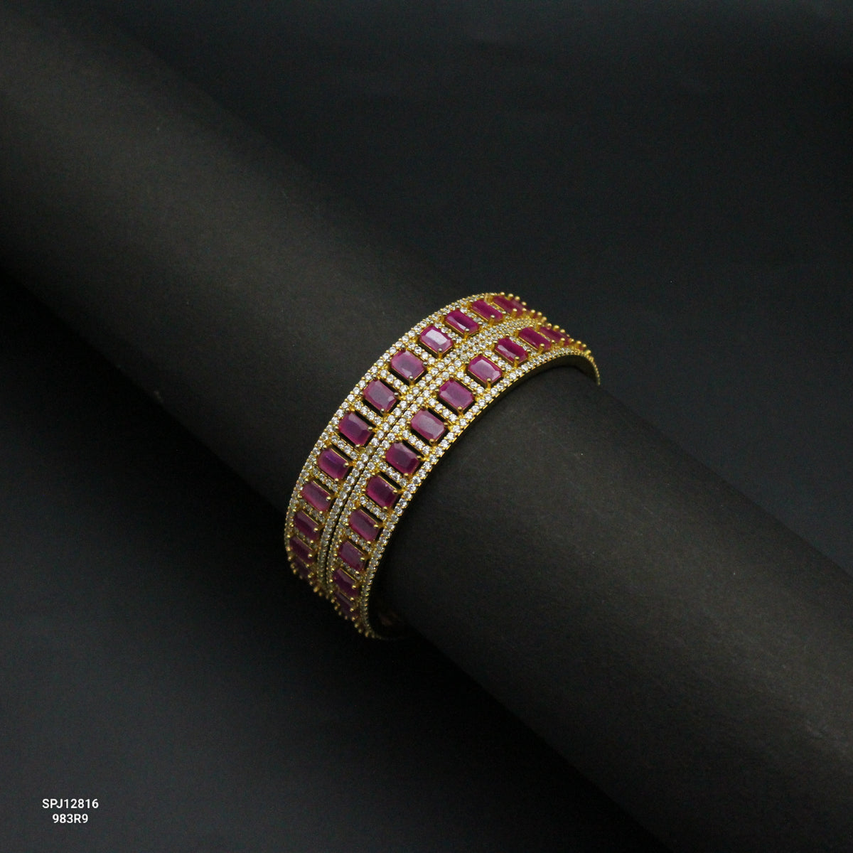 12816 Ruby Stones Gold Polish Bangles