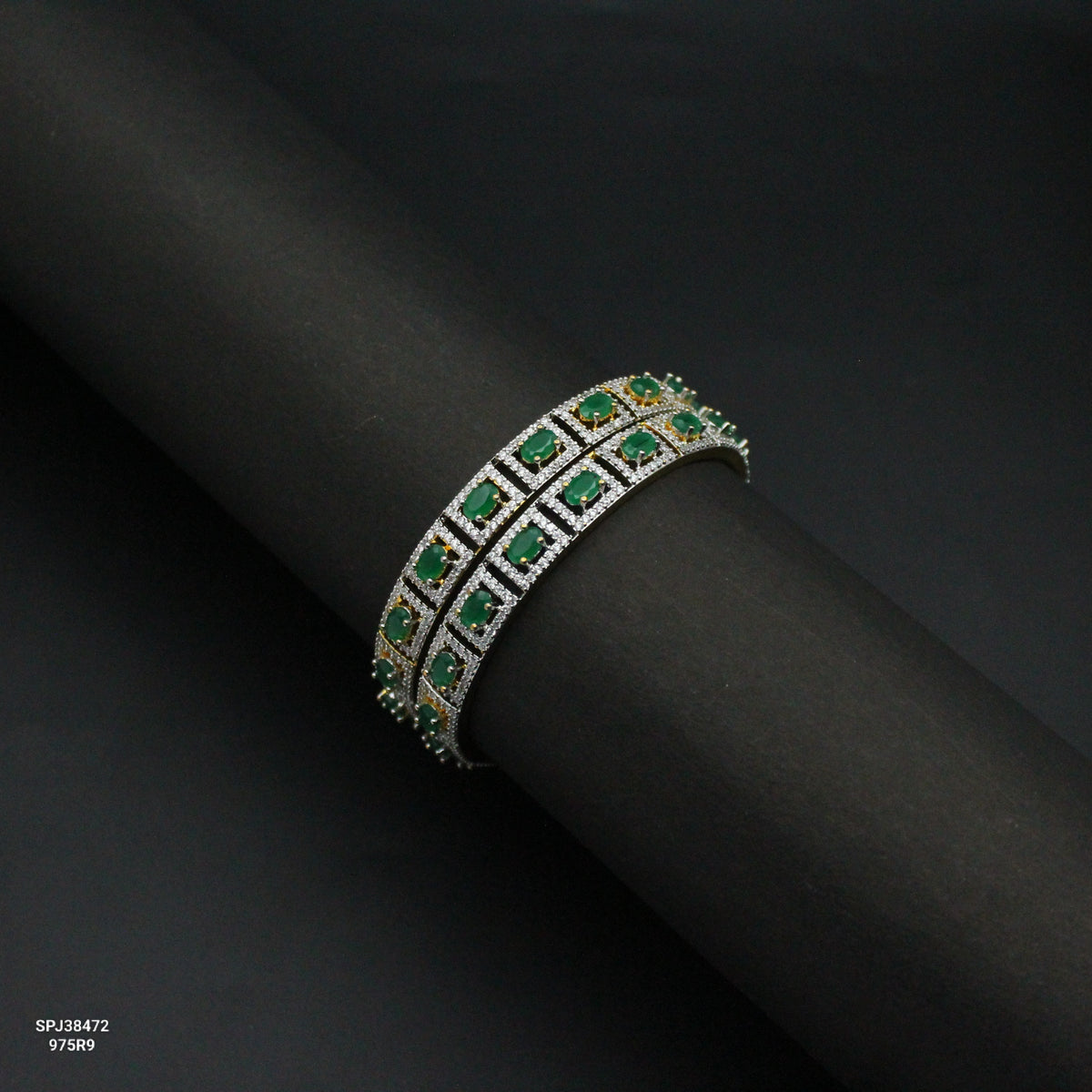 38472 GJ Green Square Stone Bangles