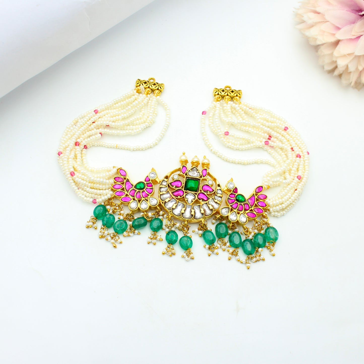 42439 Jadau Double Peacock Choker