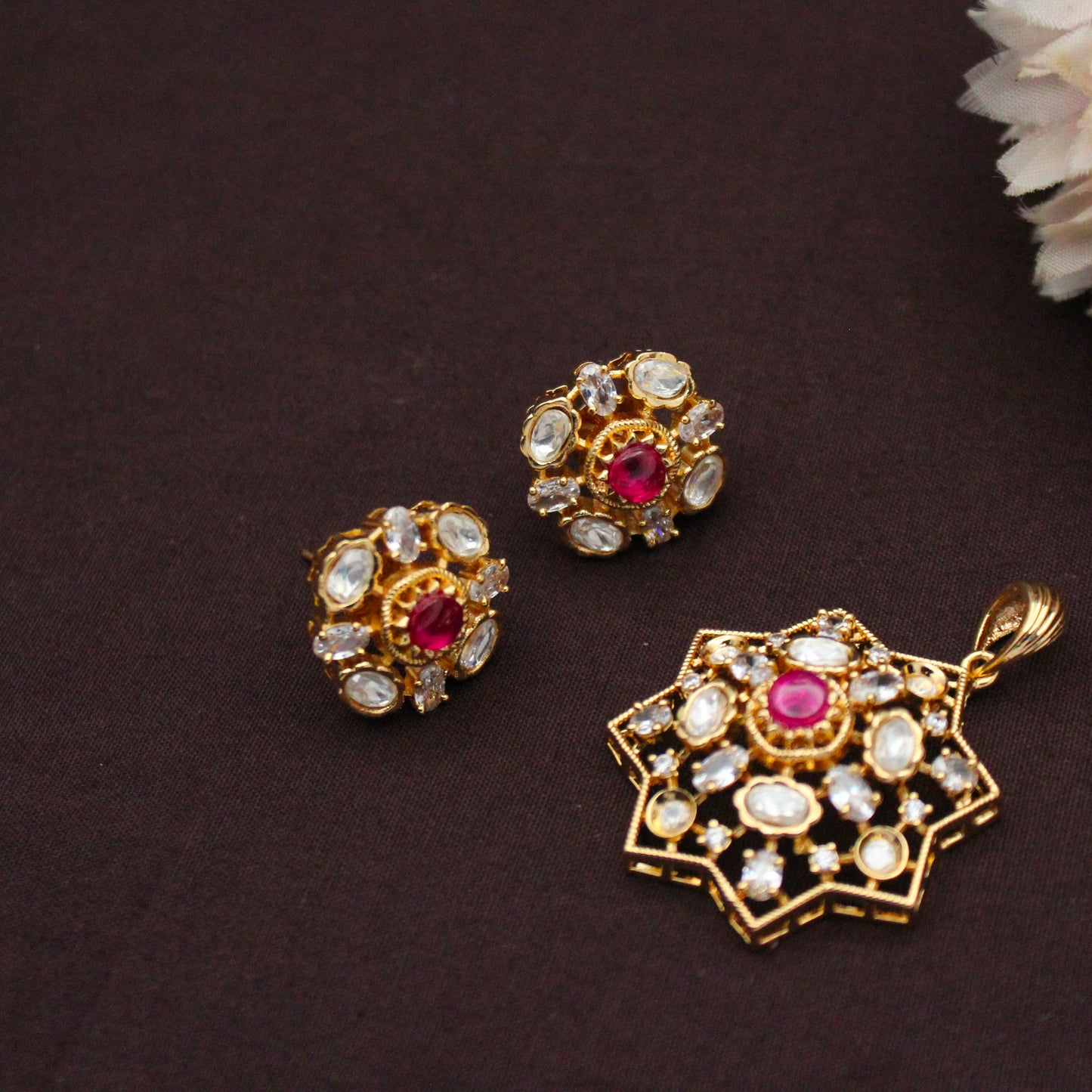 42441 Ruby Pendant Set With Push Back Earrings
