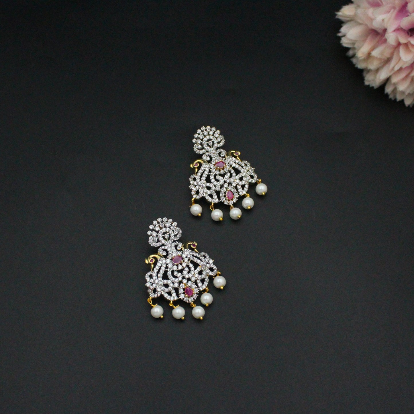 20322 GJ Ruby Long Necklace Set Screw Back