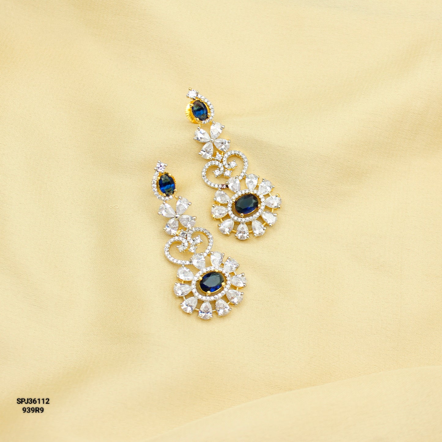 36112 Diamond Look Navy Blue Earrings Push Back