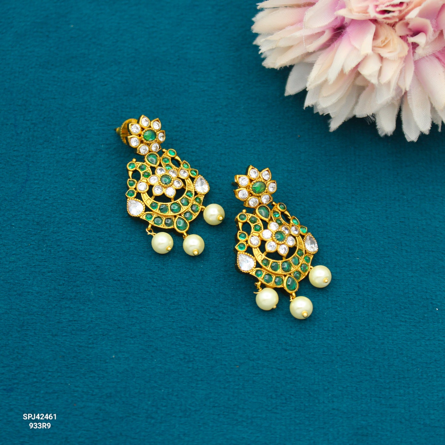 42461 Peacock Pota Stone Green Chandbali