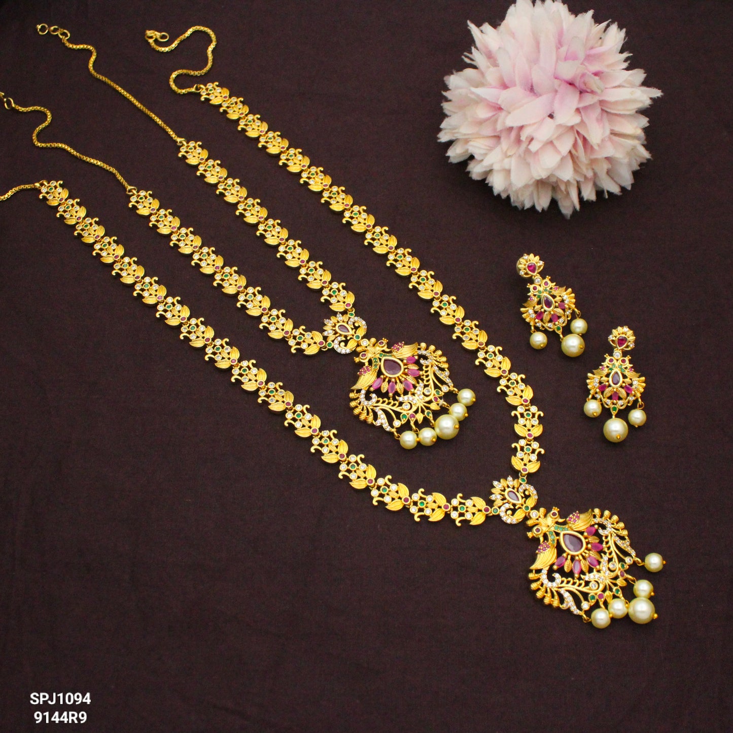 1094 Peacock Combo Necklace Set Golden