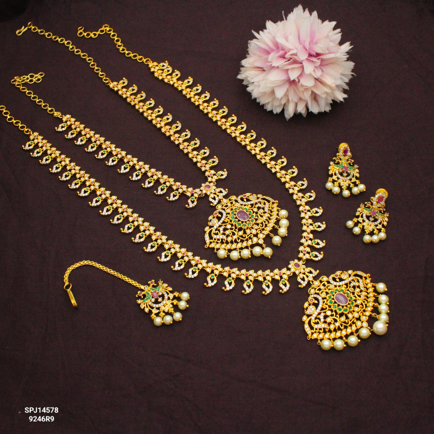 14578 Peacock Multi Combo Necklace Set With Push Back Earrings
