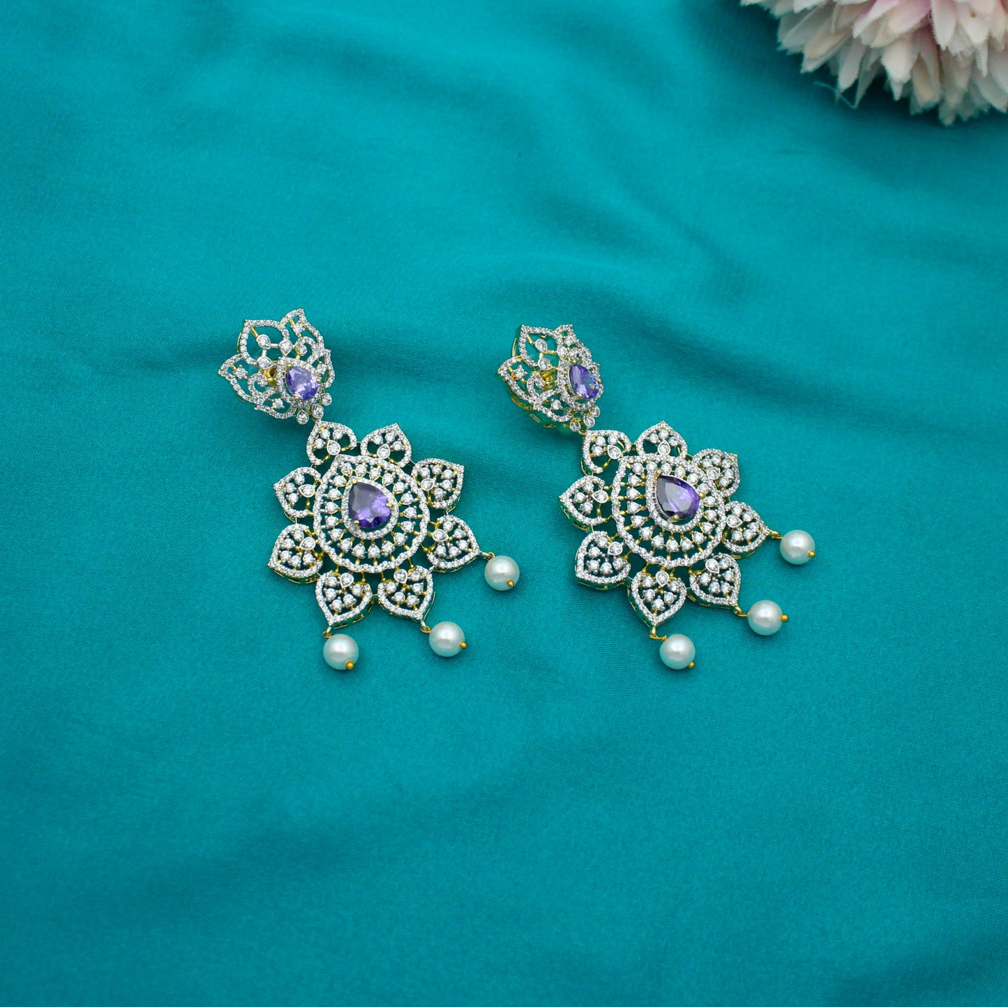 42500 Diamond Look Broad Purple Bridal Necklace Set