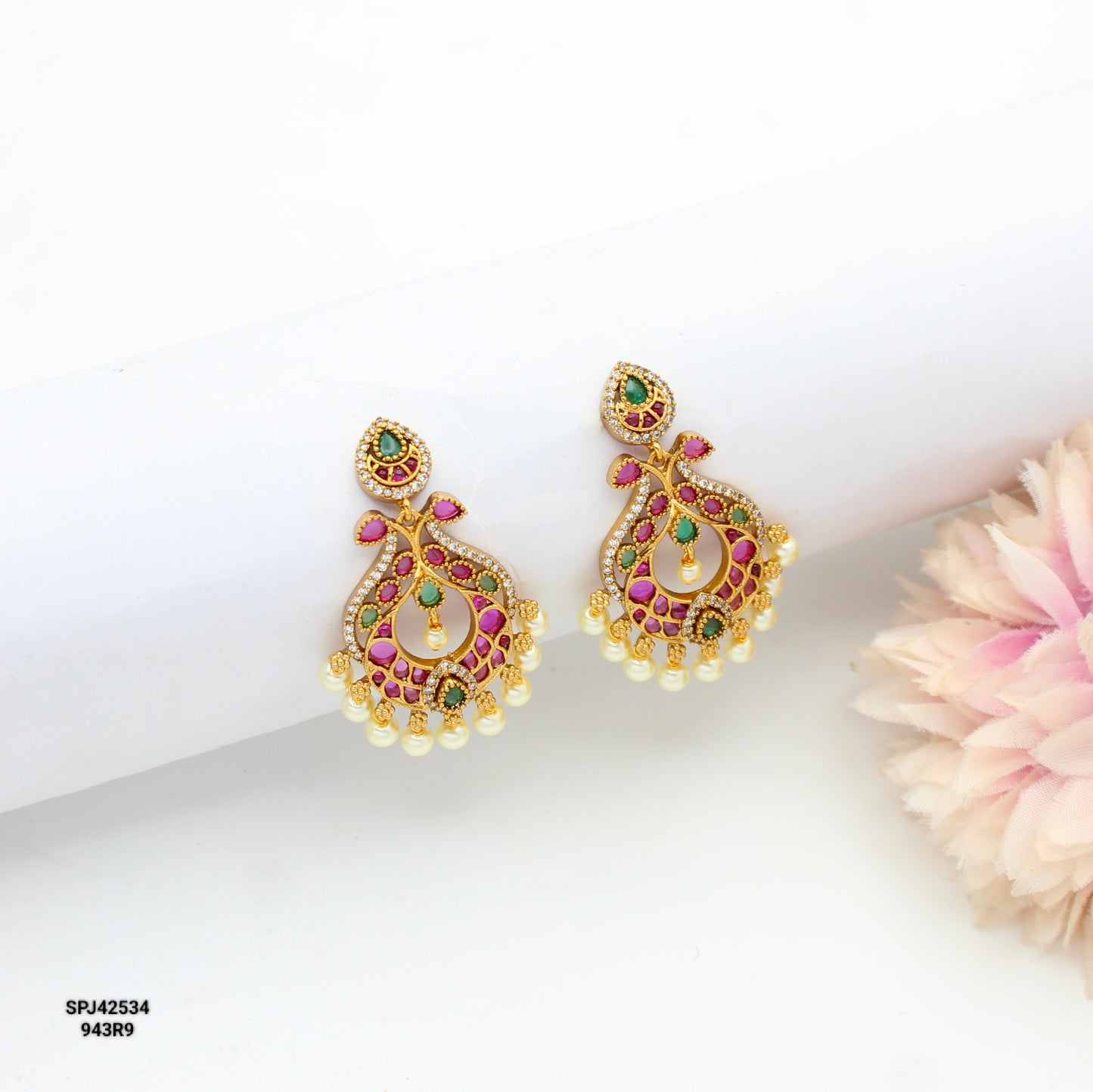 42534 Pota Stone Chandbali With Push Back