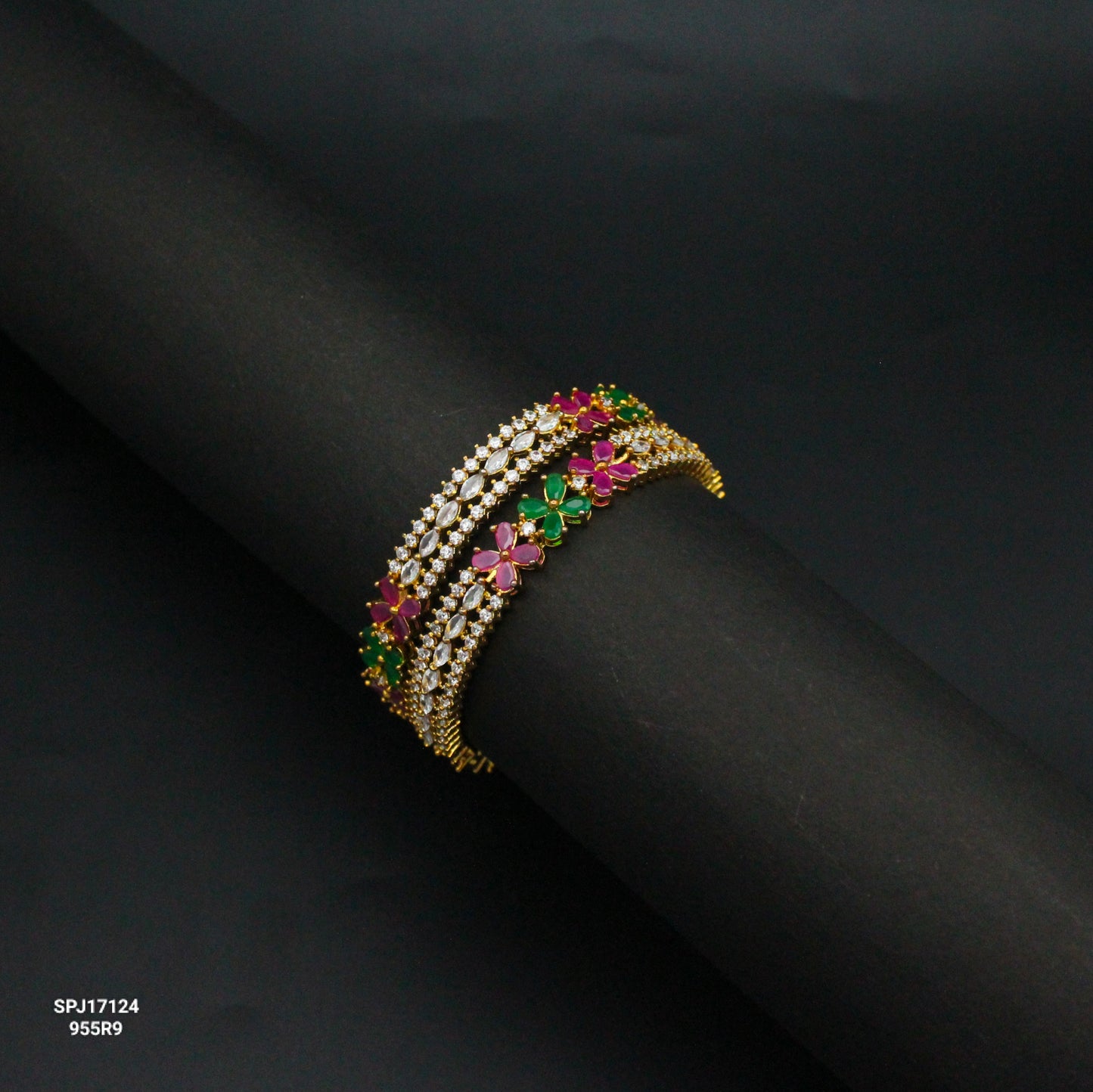 17124 Multi Stone Flower GP Bangles 2'4