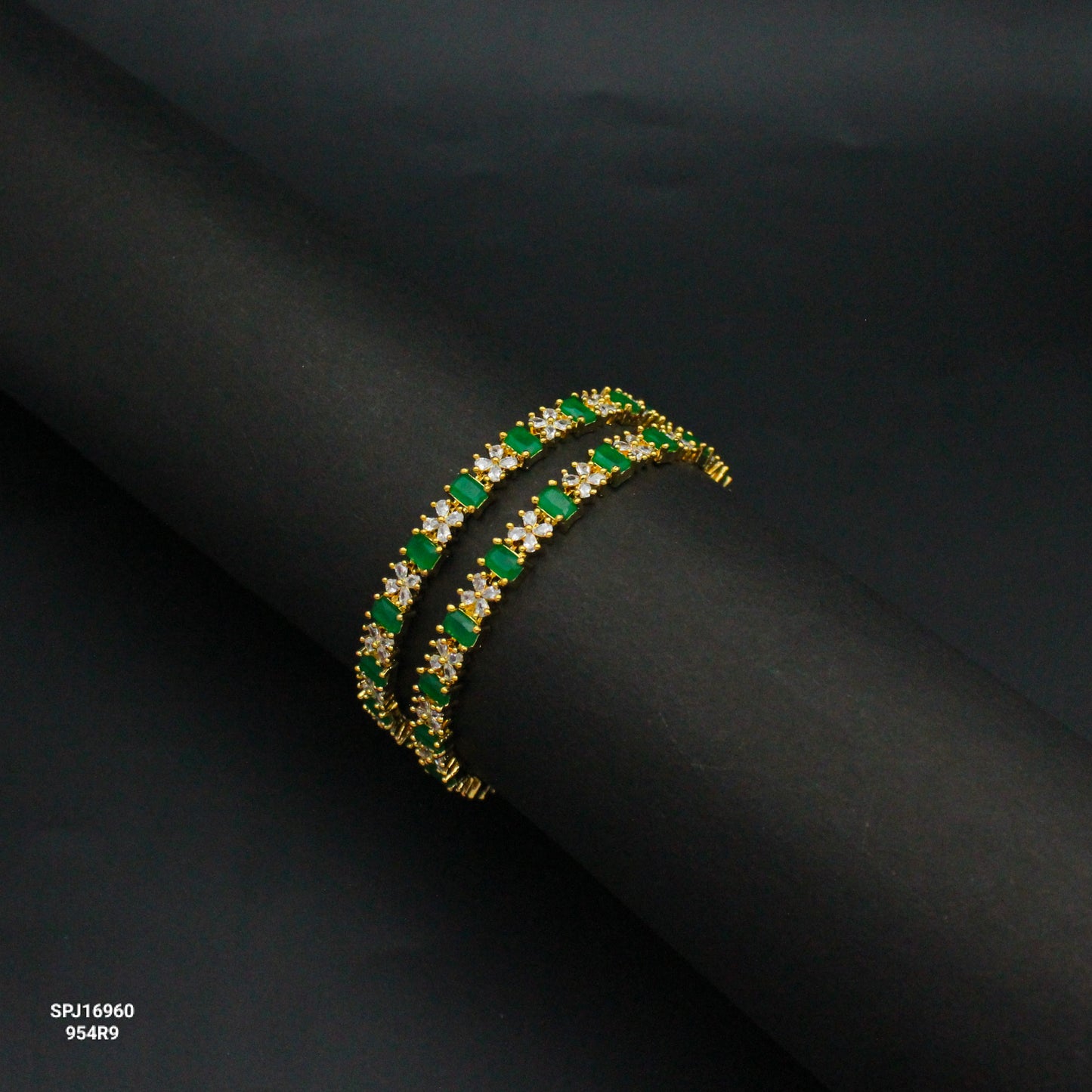 16960 GP Flower Green Stone Bangles 2'8