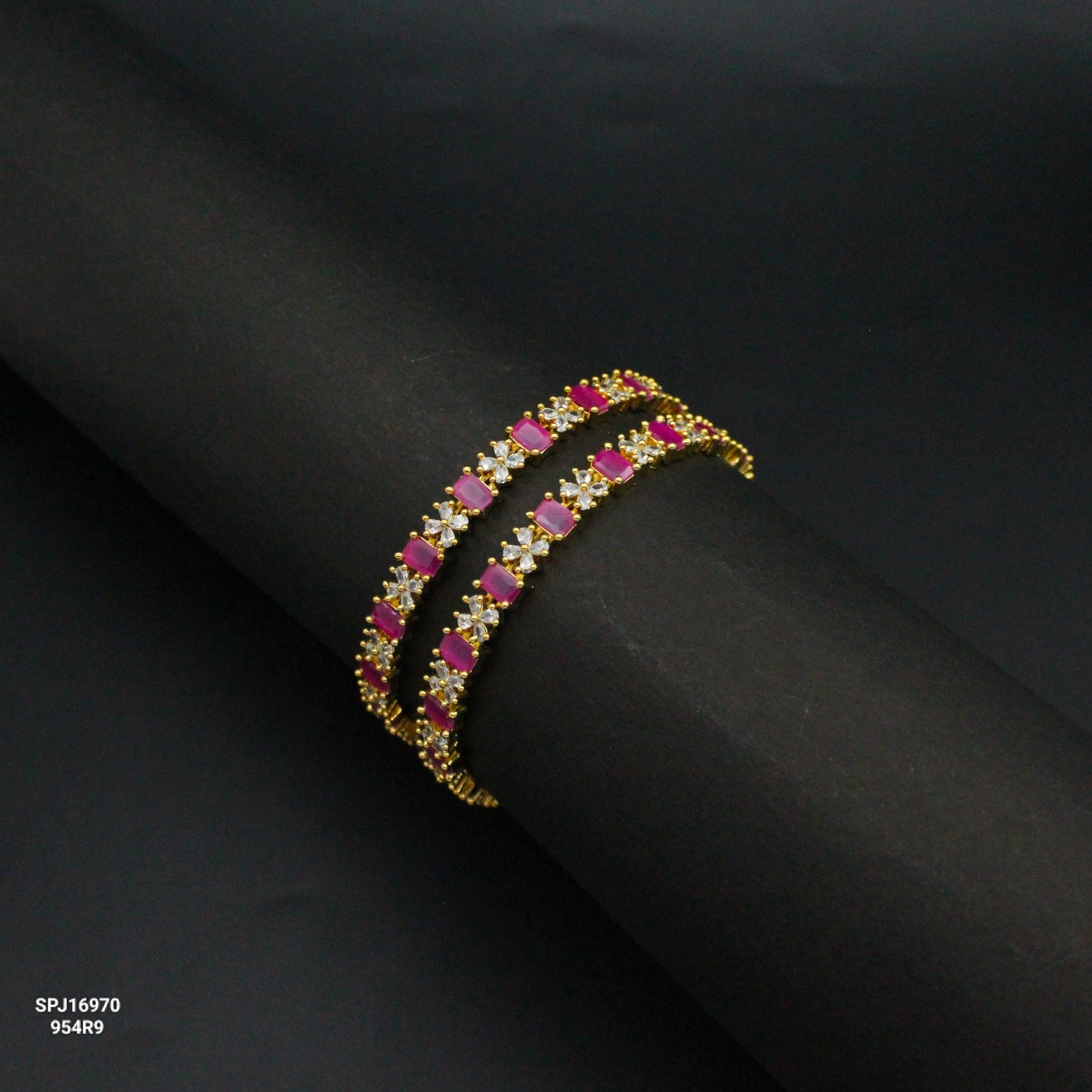 16970 GP Flower Red Stone Bangles