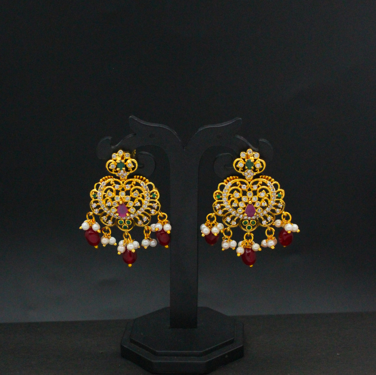 42565Chandbali Multi Red Beads Earrings Push Back