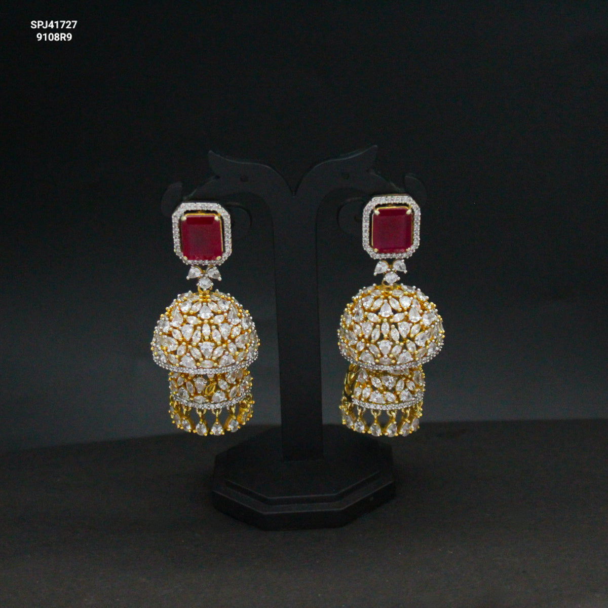 41727 GJ Ruby Stone Big Jhumki