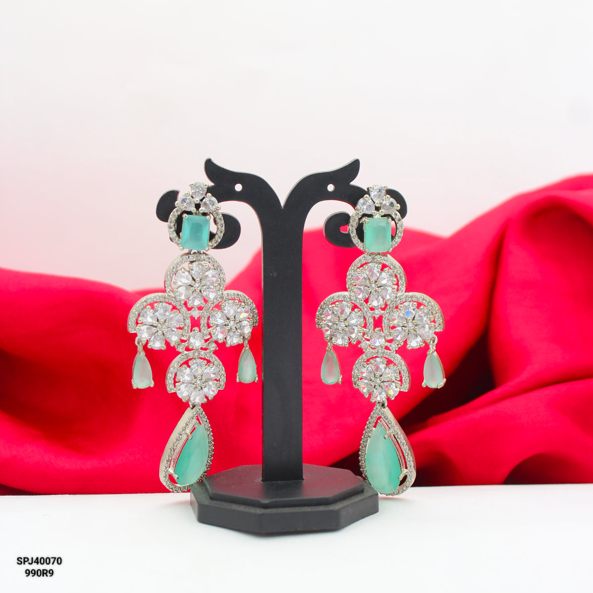 40070 Mint Green Platinum Big Earrings