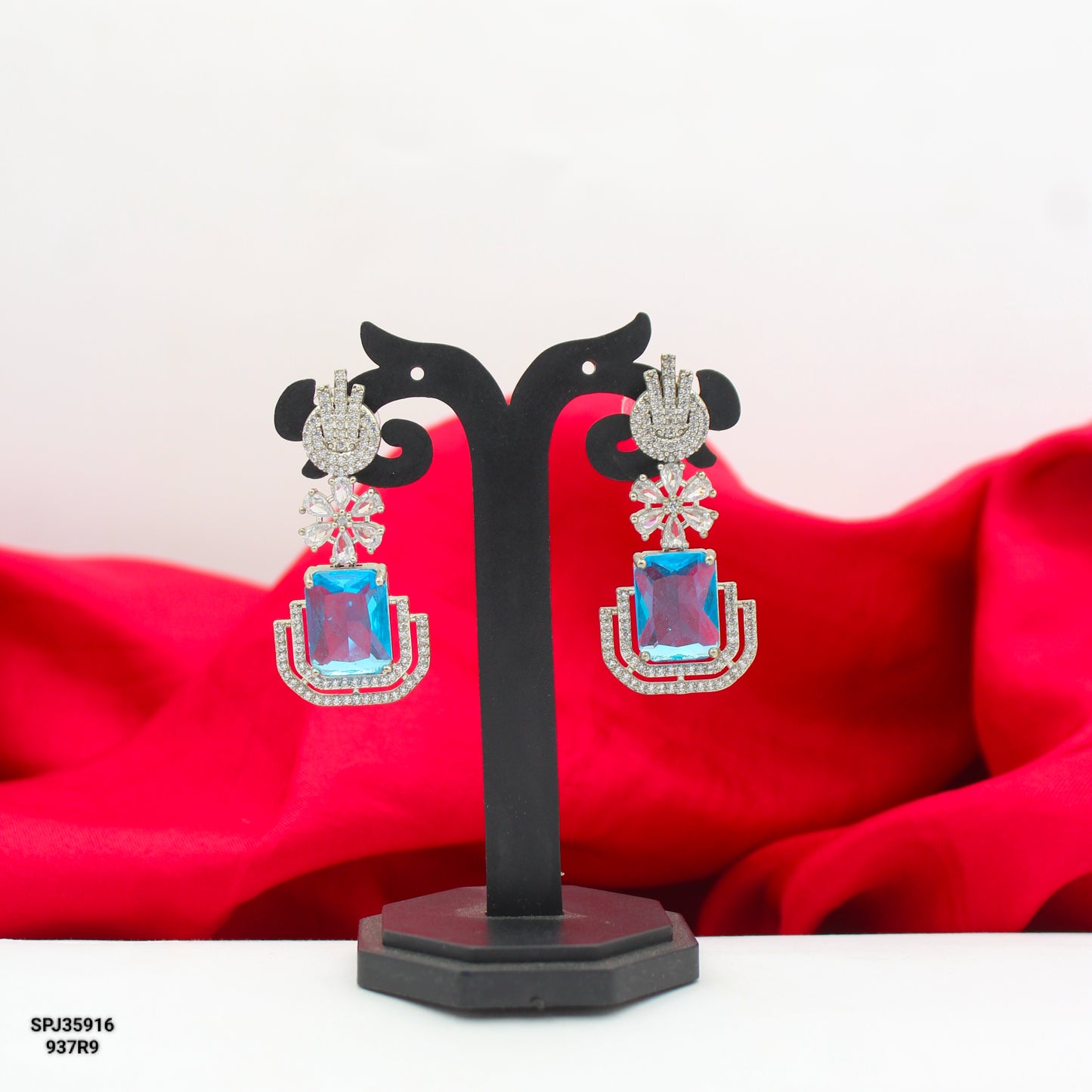 35916 Platinum Floral Light Blue Earrings