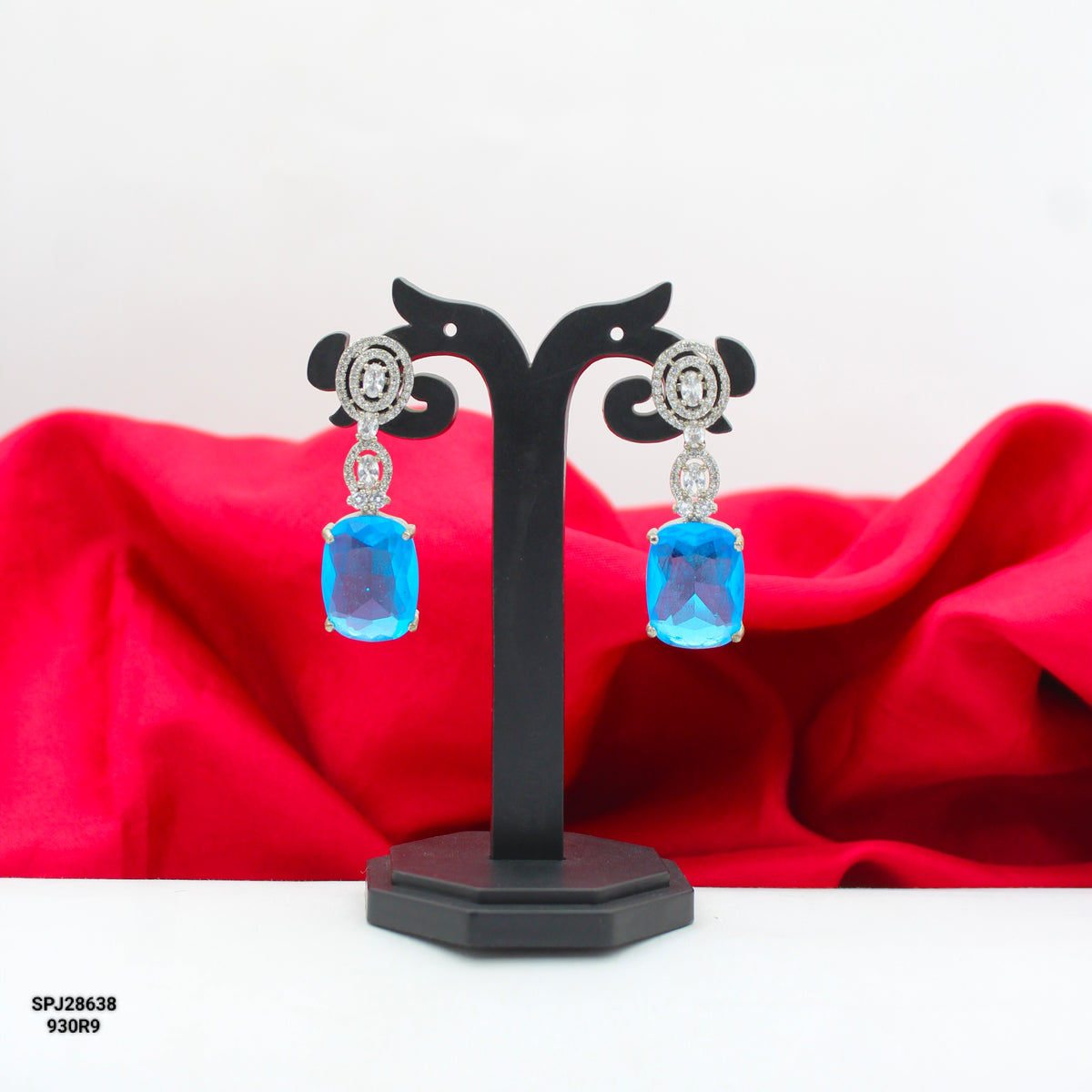 Platinum Sky Blue Stone Drop Earrings SP-28637