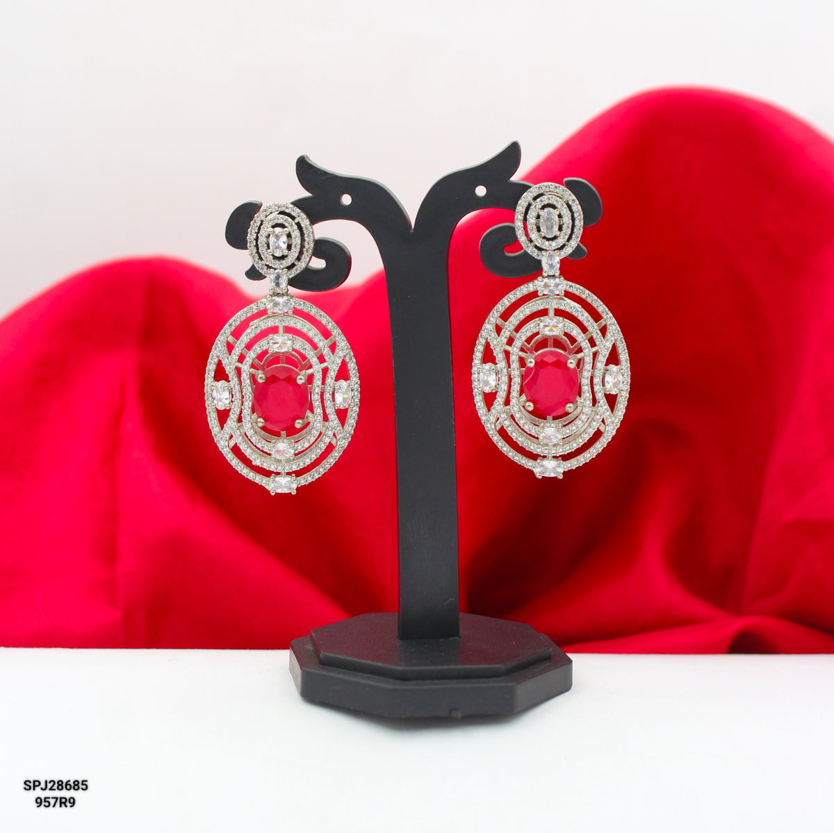 28685 Platinum Red Earrings