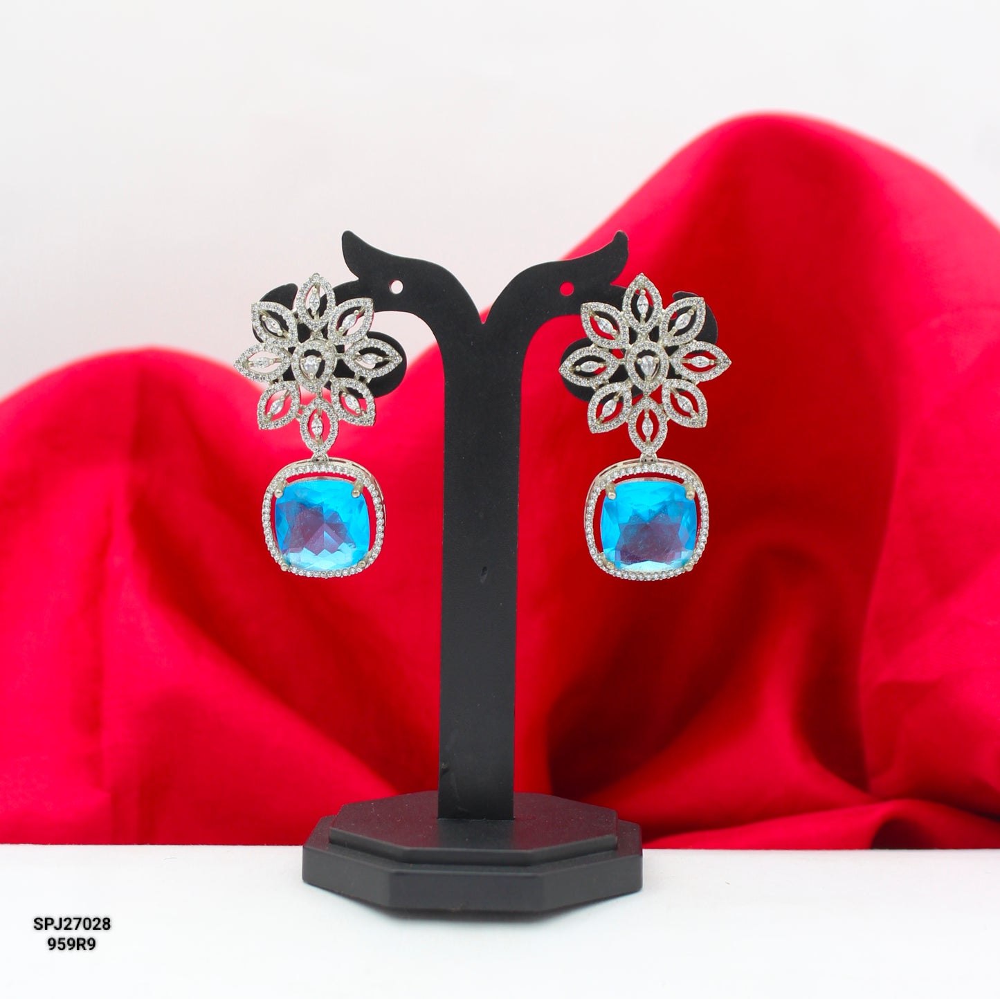 27028 Platinum Blue Floral Earrings