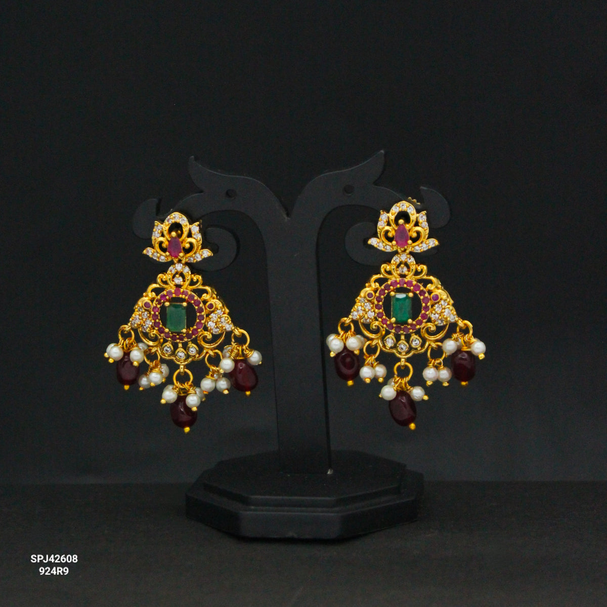 42608 CZ Stone Multi Chandbali With Red Beads