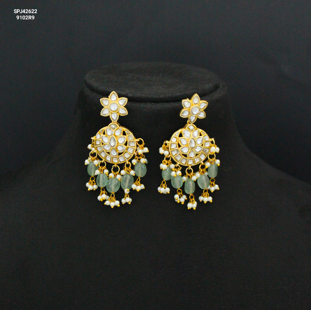 Jadau Kundan Full White Floral Chandbali Screw Back 42622