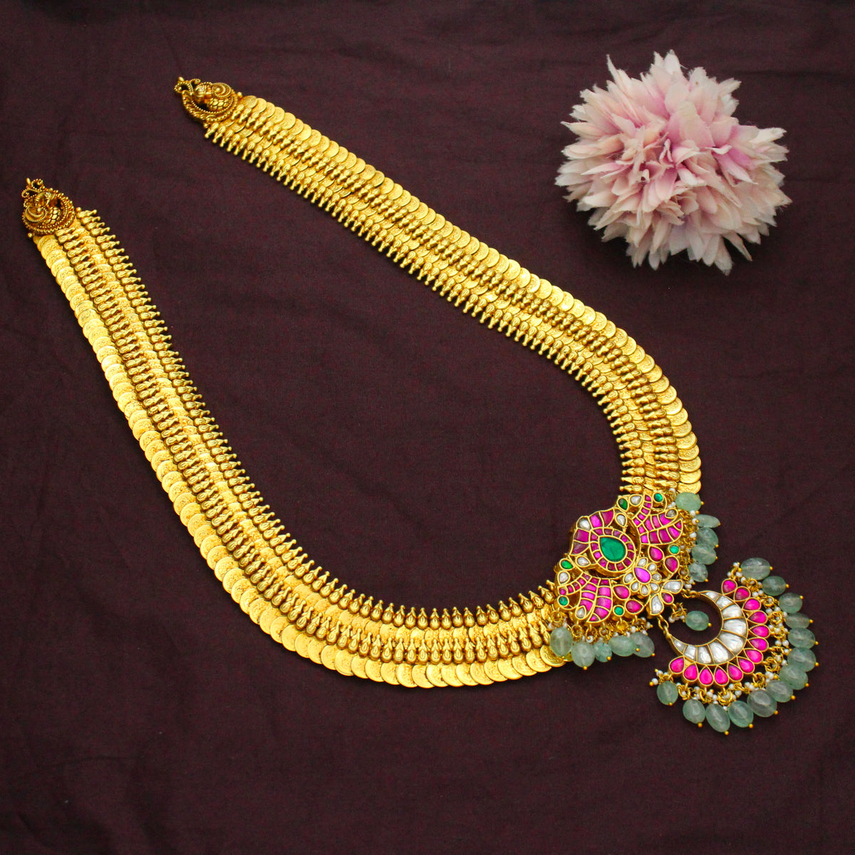 Traditional Nakshi Laxmi Long Kasulu With Multi Jadau Kundan Grand Locket