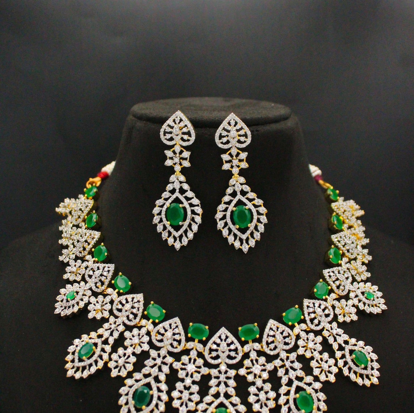 Diamond Look Green Heart Necklace Set SP-40490