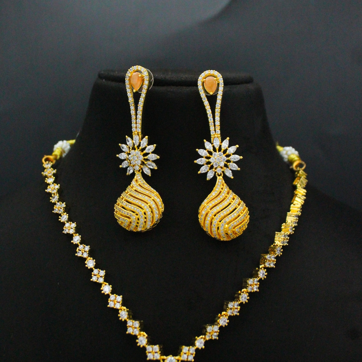 9110 CZ Fancy Short Peach Necklace Set