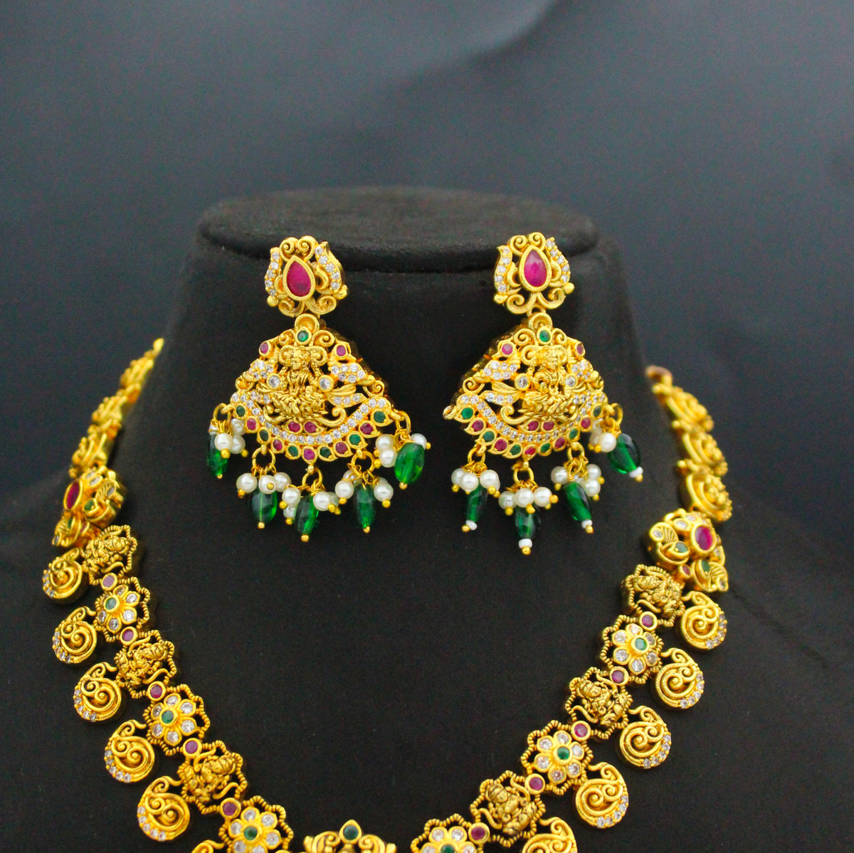 Matte Lakshmi Peacock Multicolour Short Necklace Set SP-39828