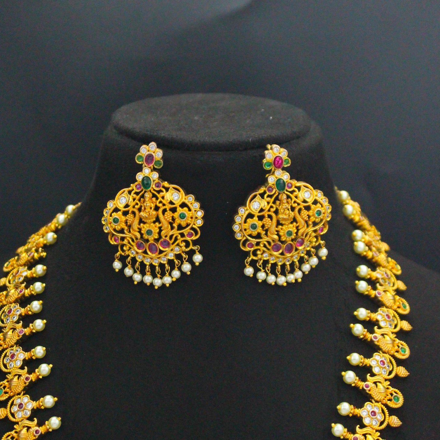 Lakshmi Long Necklace Set with Screwback Earrings
