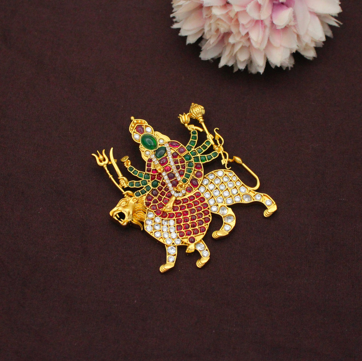 42819 Durga Maa Pota Stone Multi Locket With Openable Hook