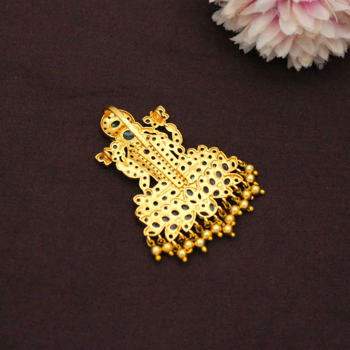 Traditional Pota Stone Multi Lakshmi Designer Pendant With Openable Hook & Golden Balls 42837