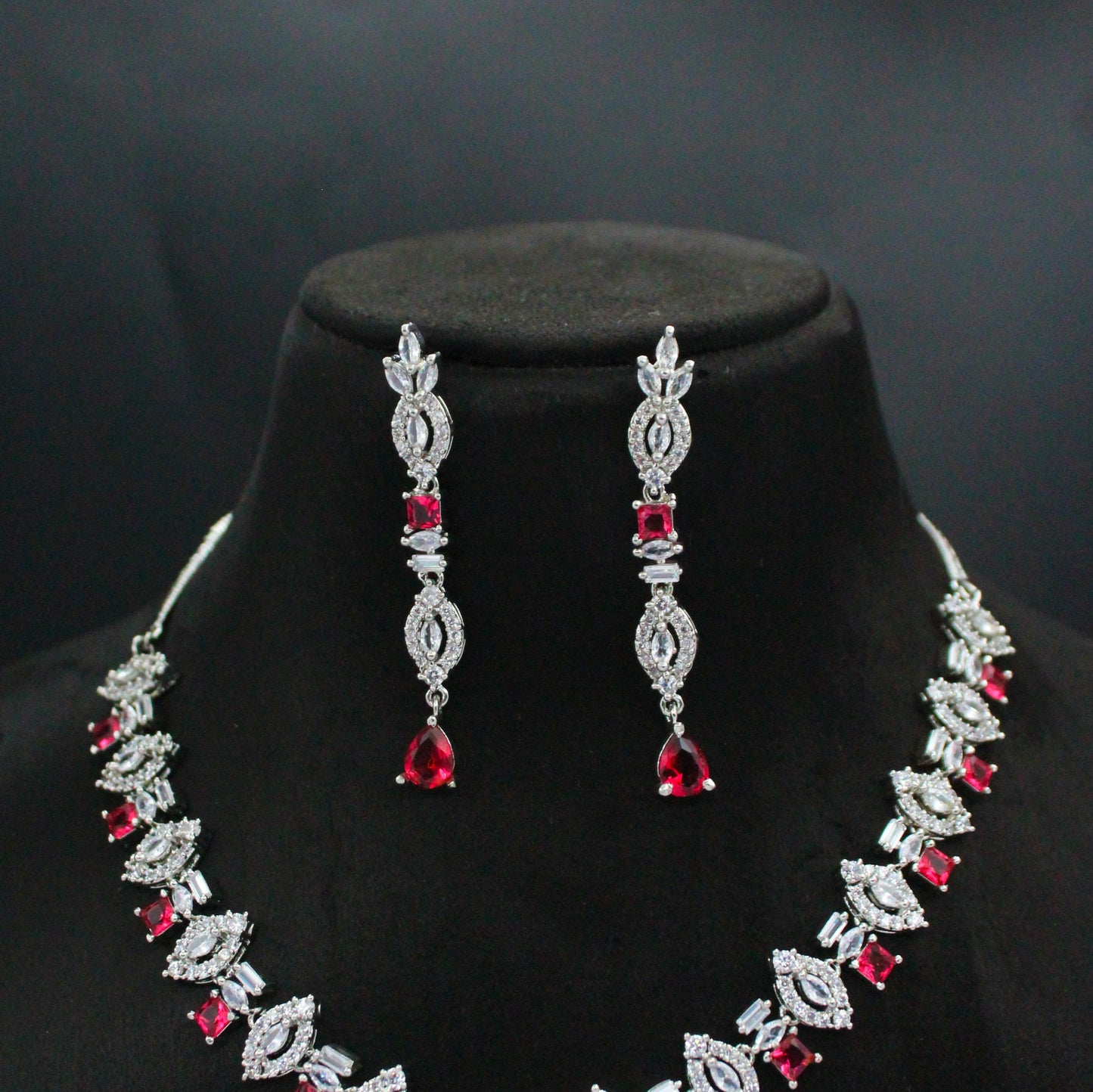 Platinum Red Stone Necklace Set SP-959
