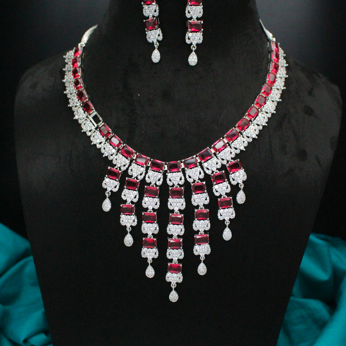 Platinum Red Stone Necklace Set SP-16256