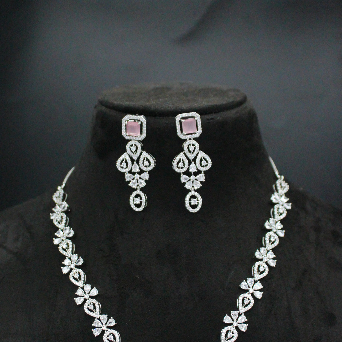 Platinum Mint Pink Short Necklace Set SP-40599