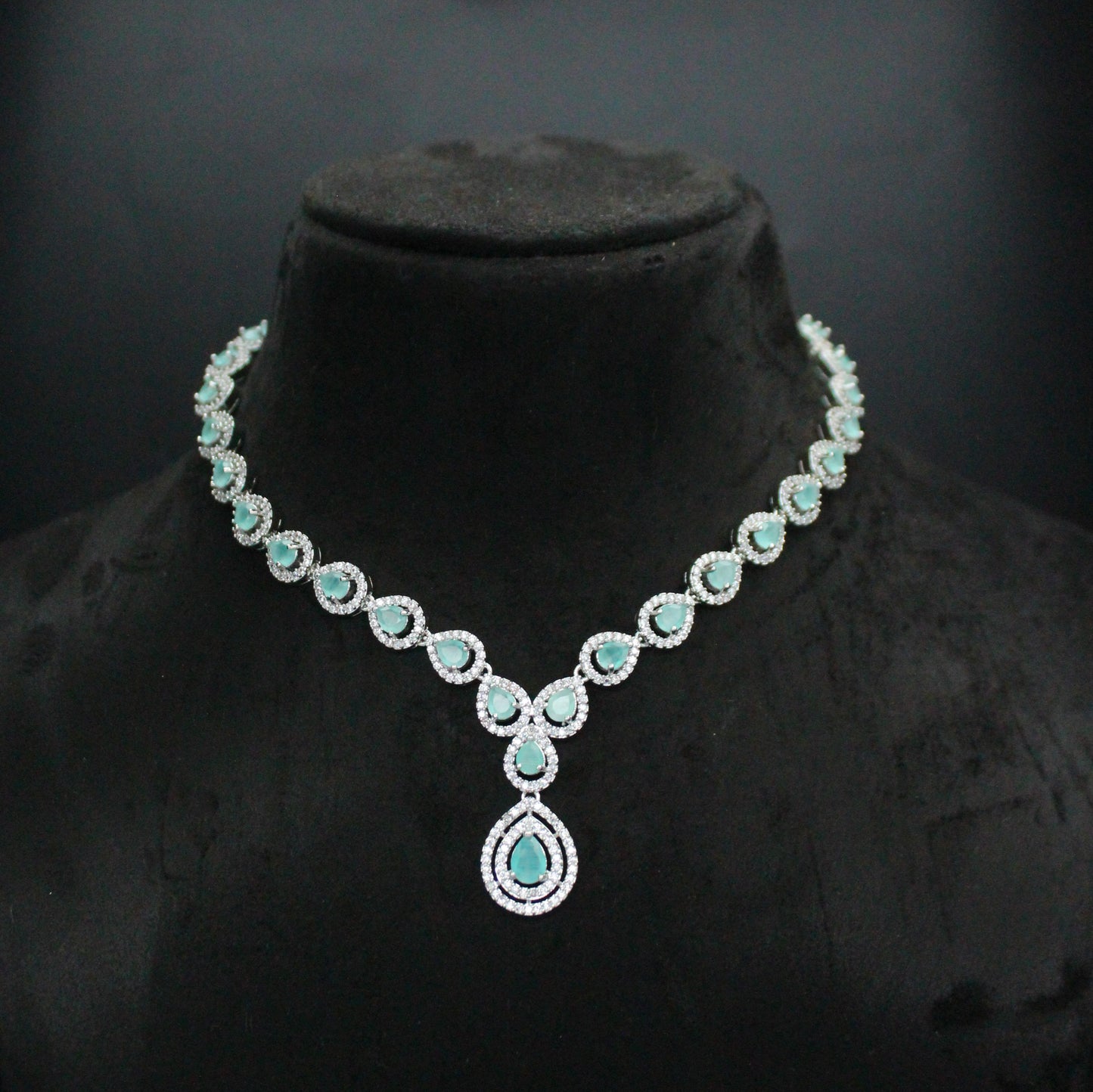Platinum Mint Green Drop Necklace SP-31067