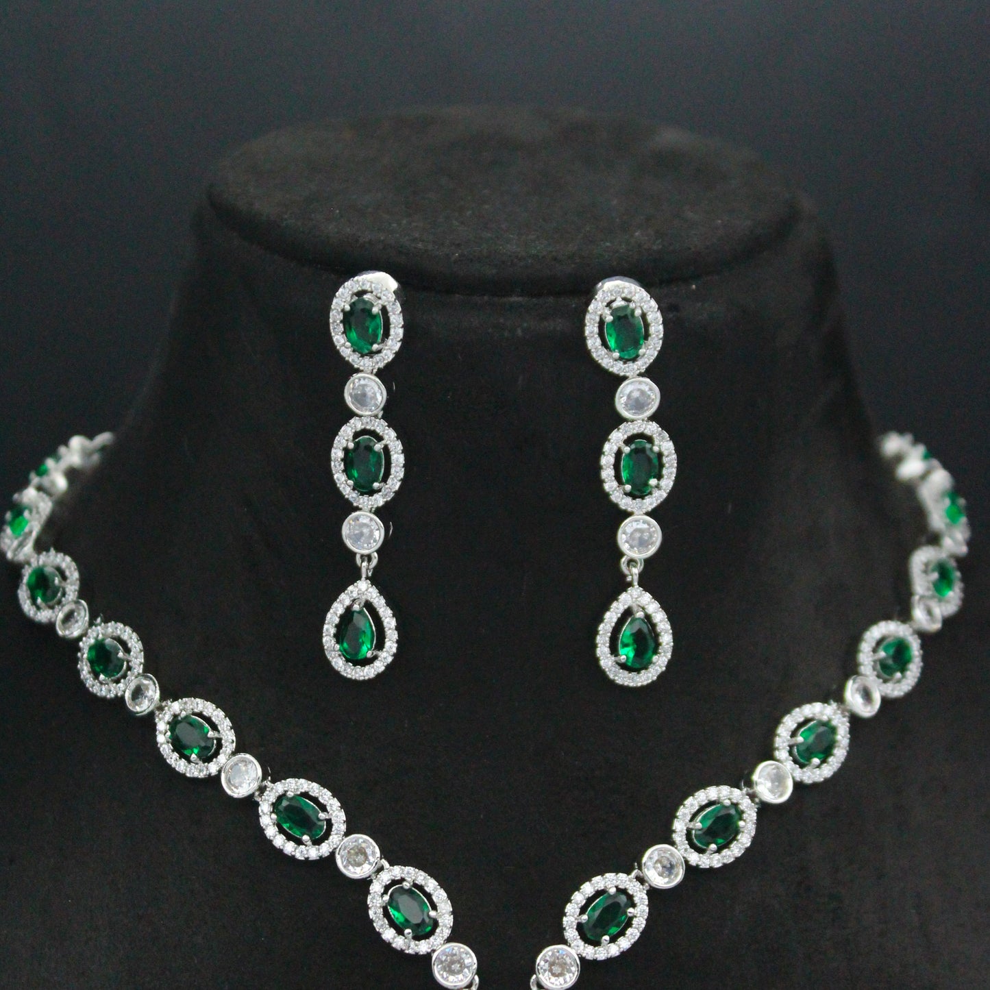 Platinum Green Stone Necklace SP-28781