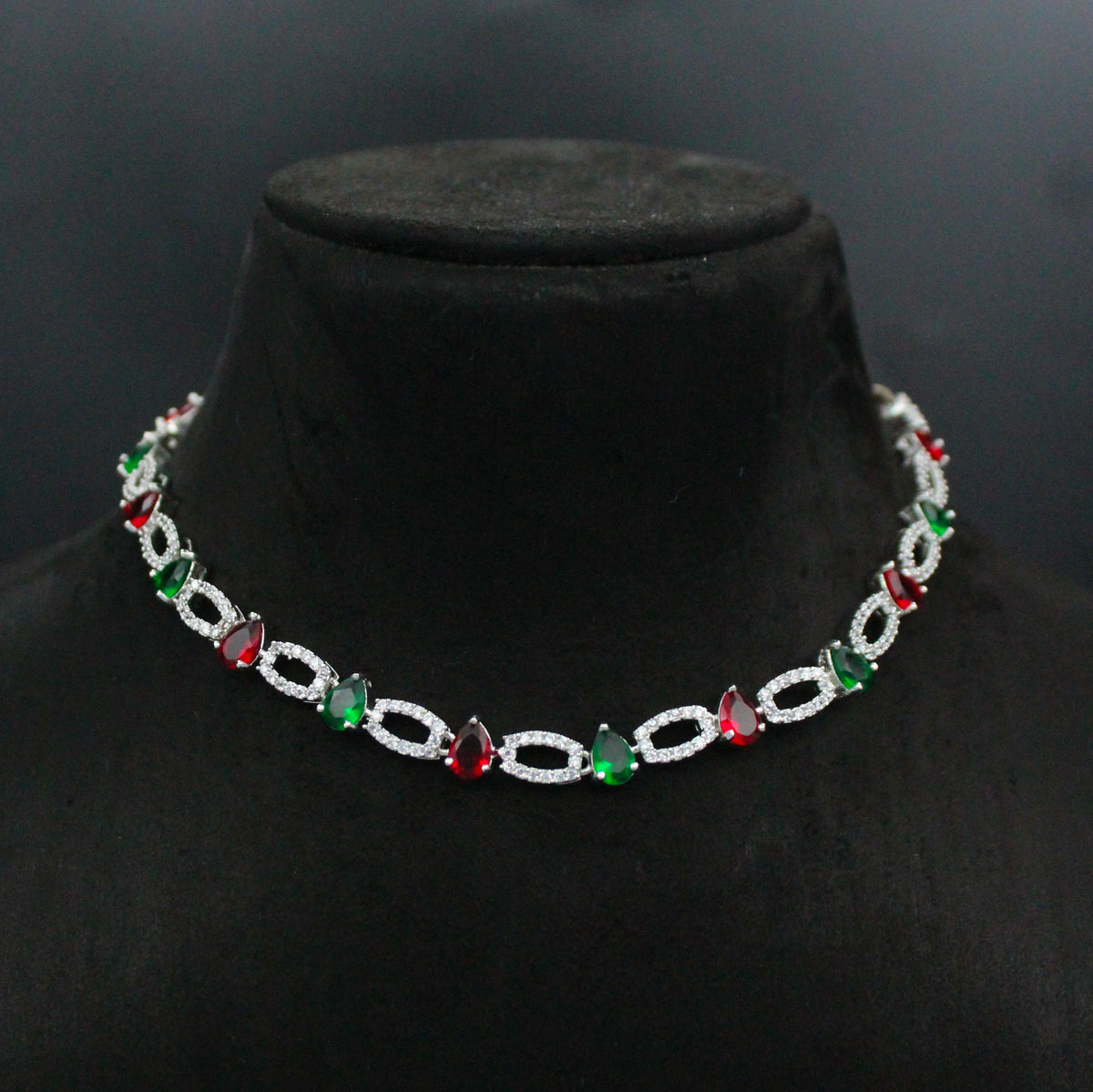 Platinum Multicolour Drop Stone Necklace SP-16455